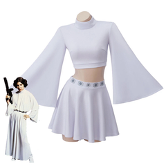 Cosplay SW Princess Leia Costume Halloween Carnival Suit Top Skirts White