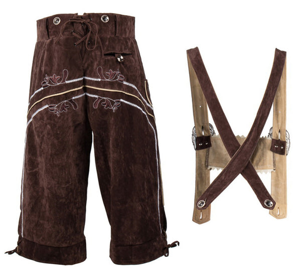 Deluxe Men's Bavarian Lederhosen Beer Guy Costume Oktoberfest Carnival Party Fancy Dress Suspenders Shorts