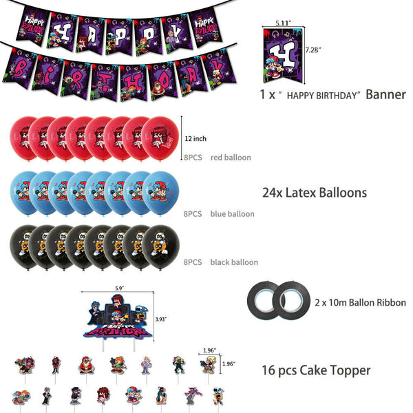 Friday Night Funkin Party Supplies Latex Balloons Banner Birthday Decorations