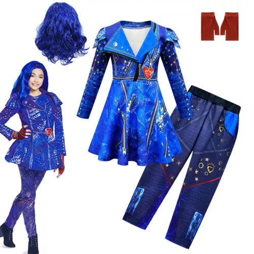 Descendants 3 Evie Kids Girls Skirt Pants Wigs Cosplay Fancy Dress Costume Suits