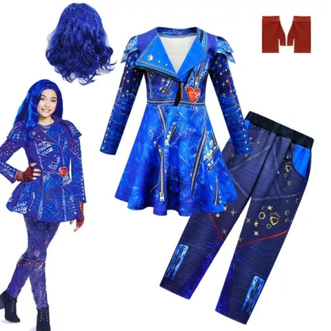 Descendants 3 Evie Kids Girls Skirt Pants Wigs Cosplay Fancy Dress Costume Suits