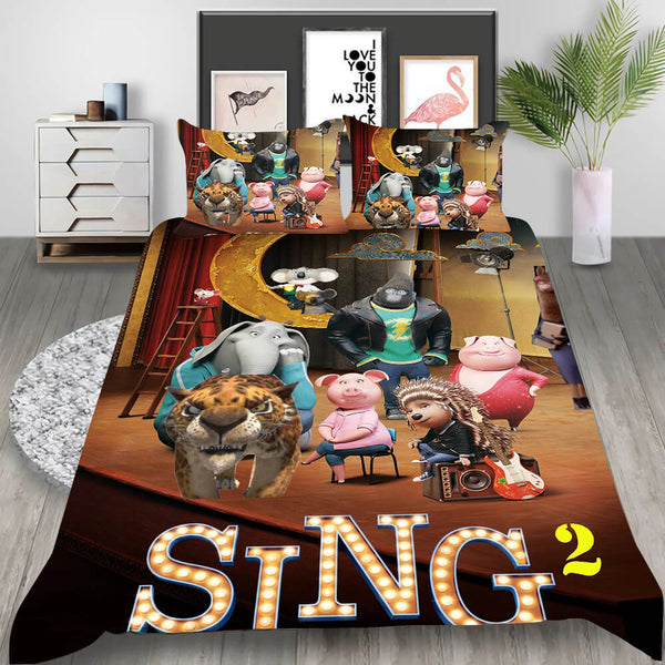 Animated Movie Sing 2 Cosplay Bedding Set Duvet Cover Halloween Bed Sheets