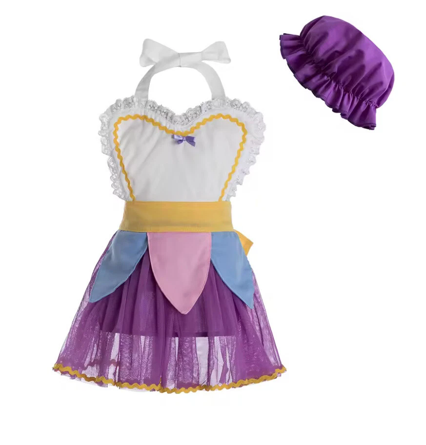 Cosplay Beauty and the Beast Mrs Potts Maid Dress Apron Hats Party Costumes Suit