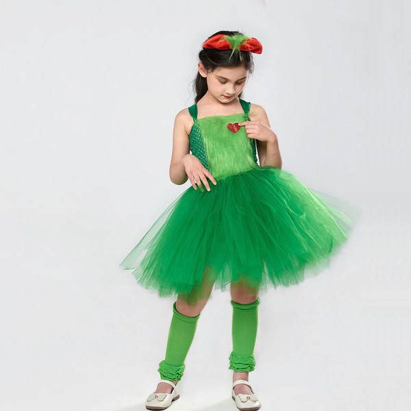 Cosplay Christmas Monster Grinch Kids Dress Halloween Girls Princess Skirt Suits