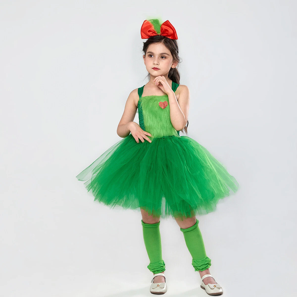 Cosplay Christmas Monster Grinch Kids Dress Halloween Girls Princess Skirt Suits