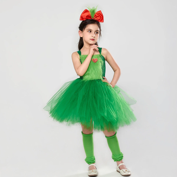 Cosplay Christmas Monster Grinch Kids Dress Halloween Girls Princess Skirt Suits