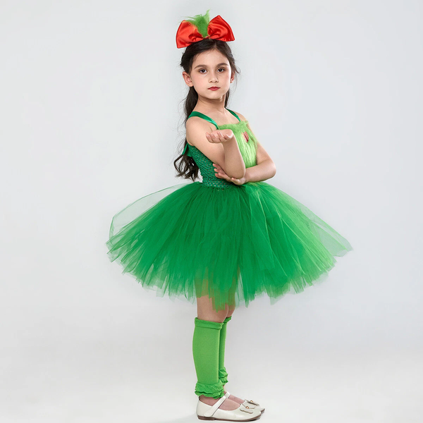 Cosplay Christmas Monster Grinch Kids Dress Halloween Girls Princess Skirt Suits
