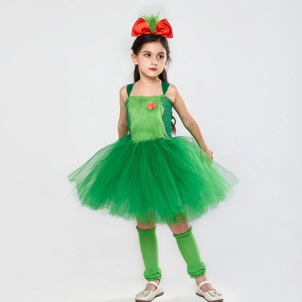 Cosplay Christmas Monster Grinch Kids Dress Halloween Girls Princess Skirt Suits