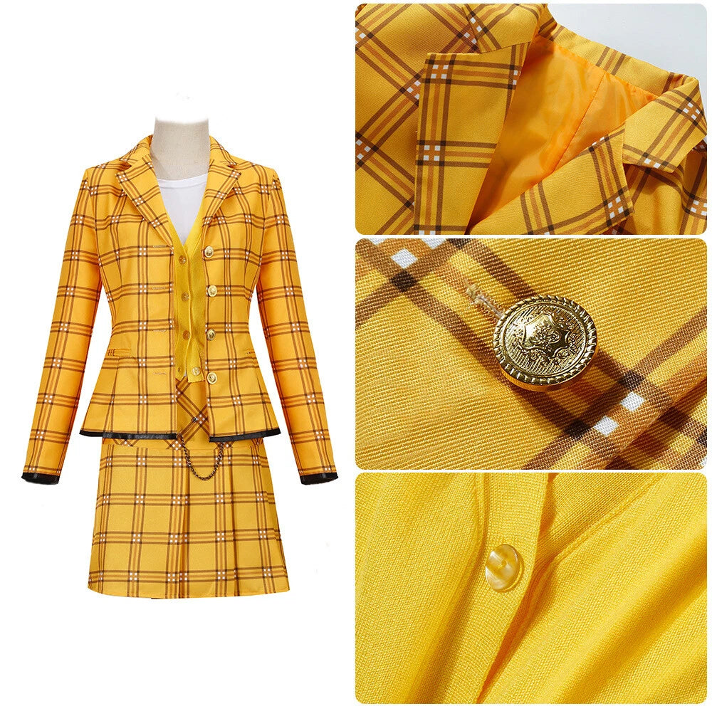 Cosplay Clueless Cher Yellow Check Suits Halloween Masquerade Outfits Costumes