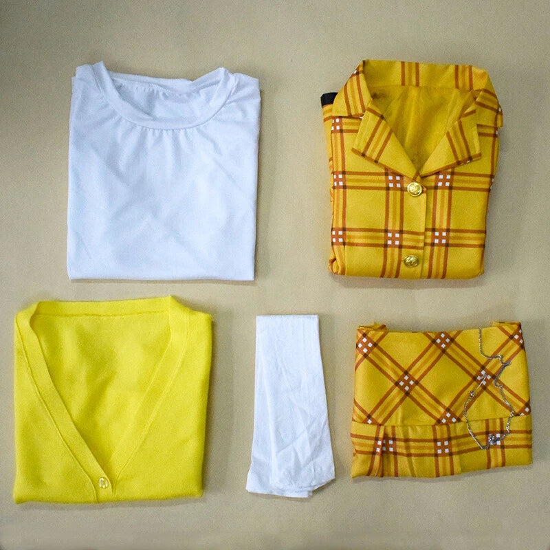 Cosplay Clueless Cher Yellow Check Suits Halloween Masquerade Outfits Costumes