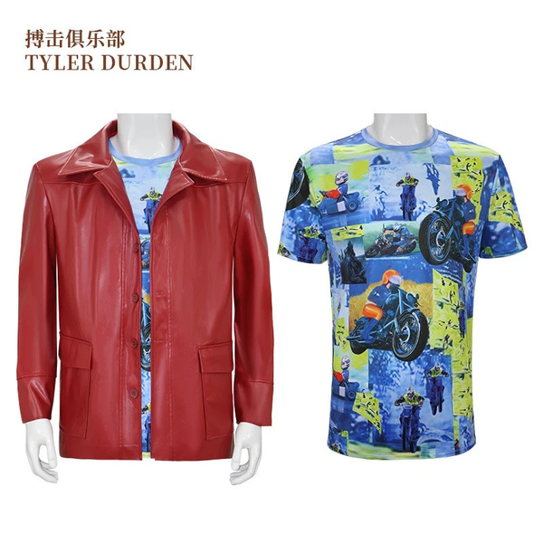Cosplay Fight Club Tyler Durden Red Jacket T-Shirts Costumes Halloween Suits