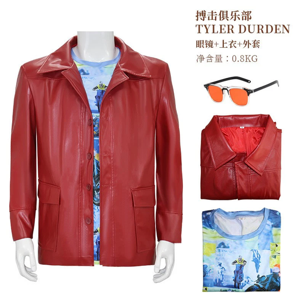 Cosplay Fight Club Tyler Durden Red Jacket T-Shirts Costumes Halloween Suits