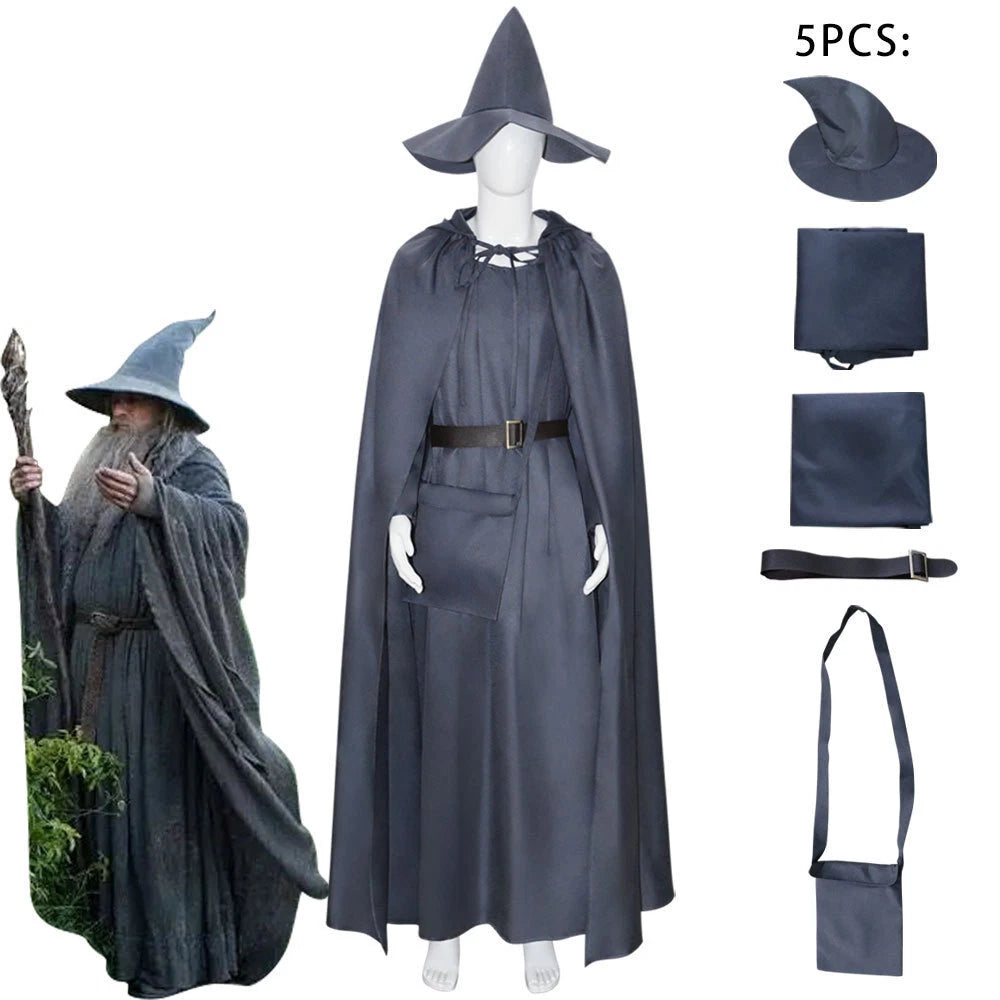 Cosplay Gandalf The Wizard Fairy Costume Gown Halloween Masquerade Full Set Suit