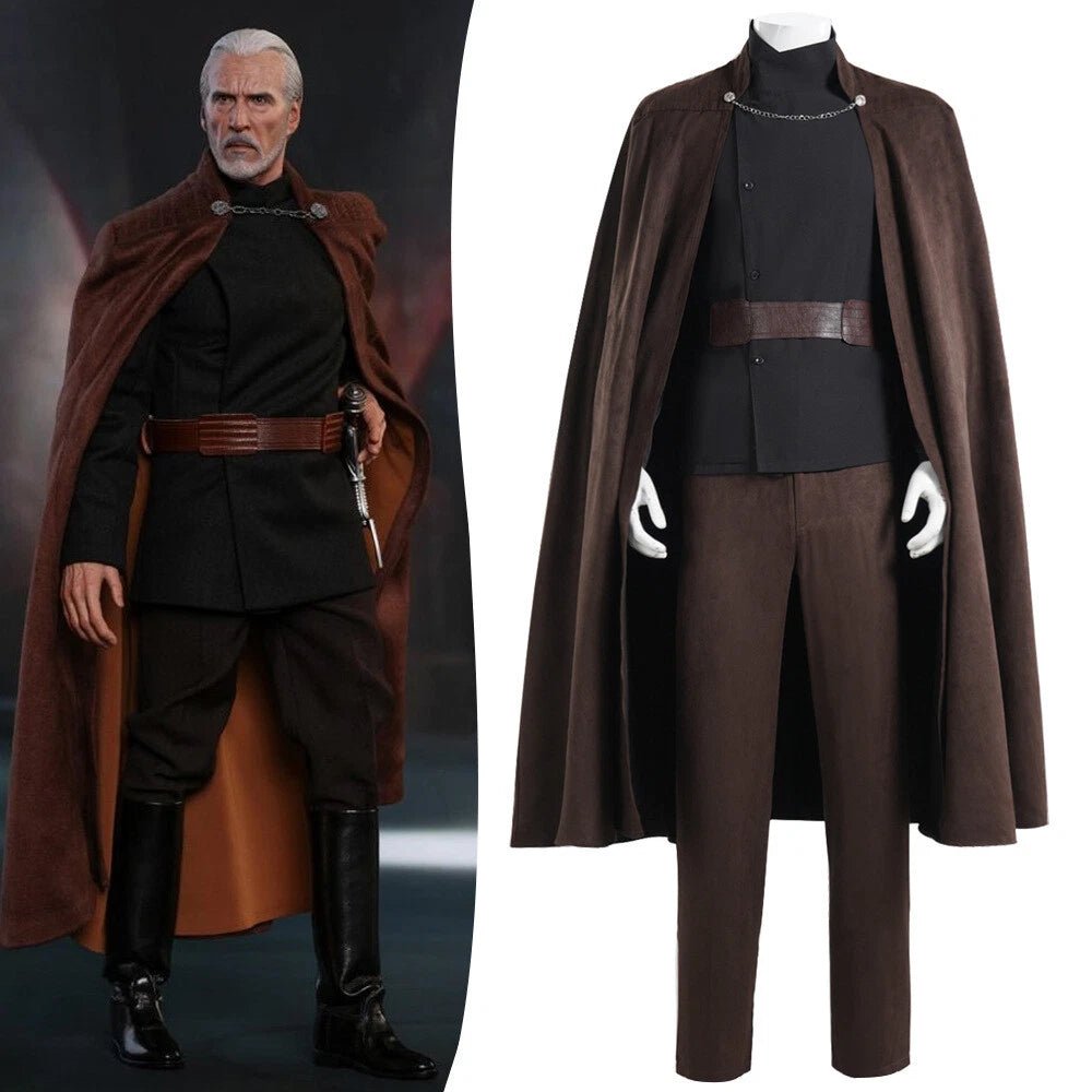 Cosplay SW Wars Count Dooku Darth Costume Cape Halloween Fancy Dress Suits