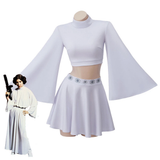 Cosplay SW Princess Leia Costume Halloween Carnival Suit Top Skirts White