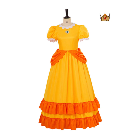 Cosplay Super Mario Bros Princess Daisy Dress Crown Halloween Carnival Suits