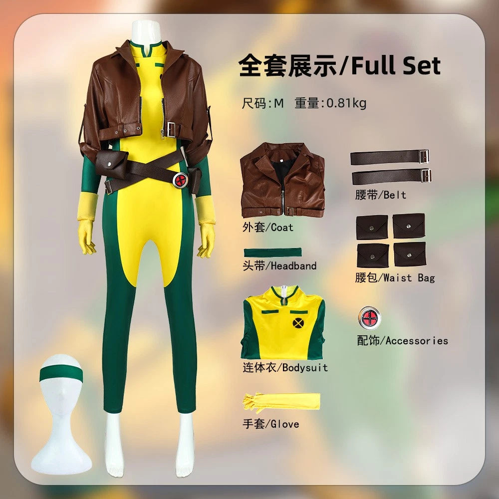 Cosplay X-Men Rogue Anna Marie Jumpsuits Coat Superhero Bodysuits Costumes Suits