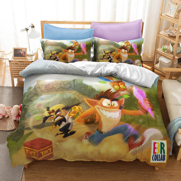 Crash Bandicoot Cosplay Bedding Set Duvet Cover Halloween Bed Sheets