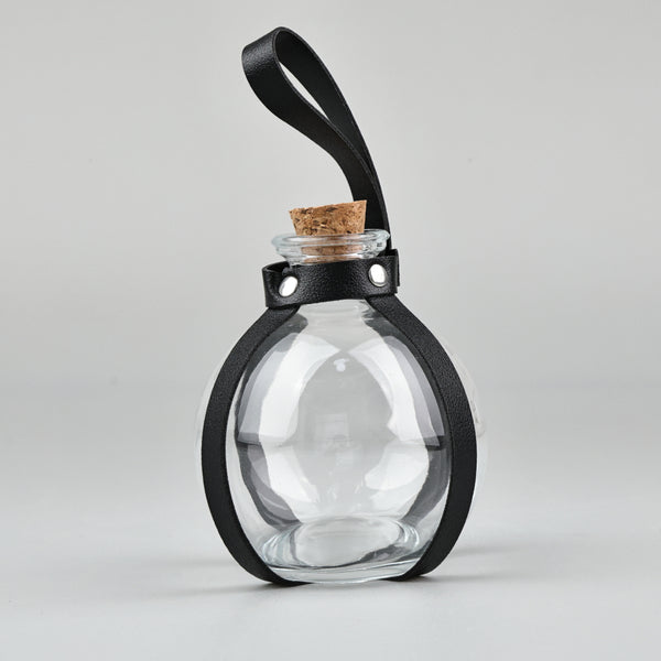 Dark Magic Potion Bottle Black Wizard Potions Glass Holder with Cork Stopper and Faux Leather Harness with Holster Loop