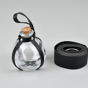 Dark Magic Potion Bottle Black Wizard Potions Glass Holder with Cork Stopper and Faux Leather Harness with Holster Loop