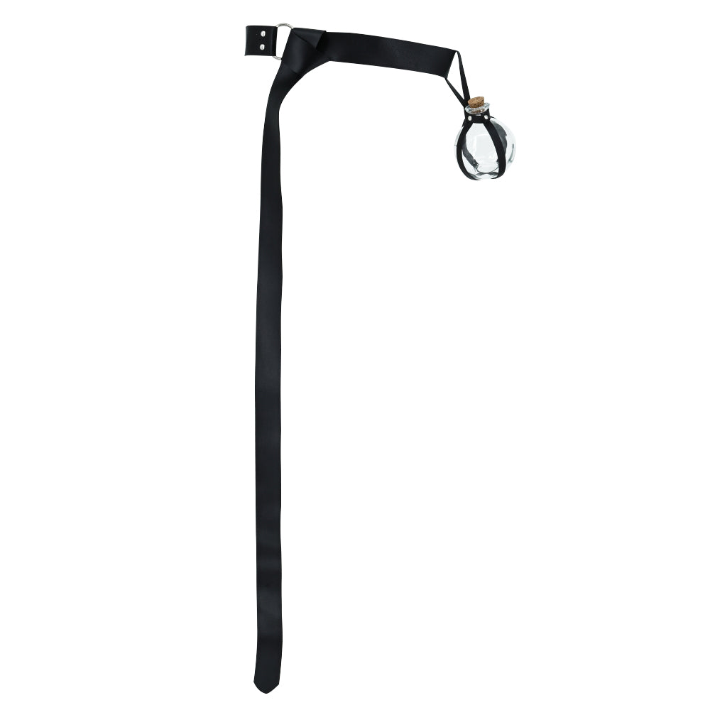 Dark Magic Potion Bottle Black Wizard Potions Glass Holder with Cork Stopper and Faux Leather Harness with Holster Loop