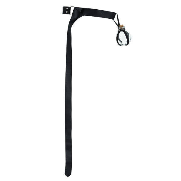 Dark Magic Potion Bottle Black Wizard Potions Glass Holder with Cork Stopper and Faux Leather Harness with Holster Loop
