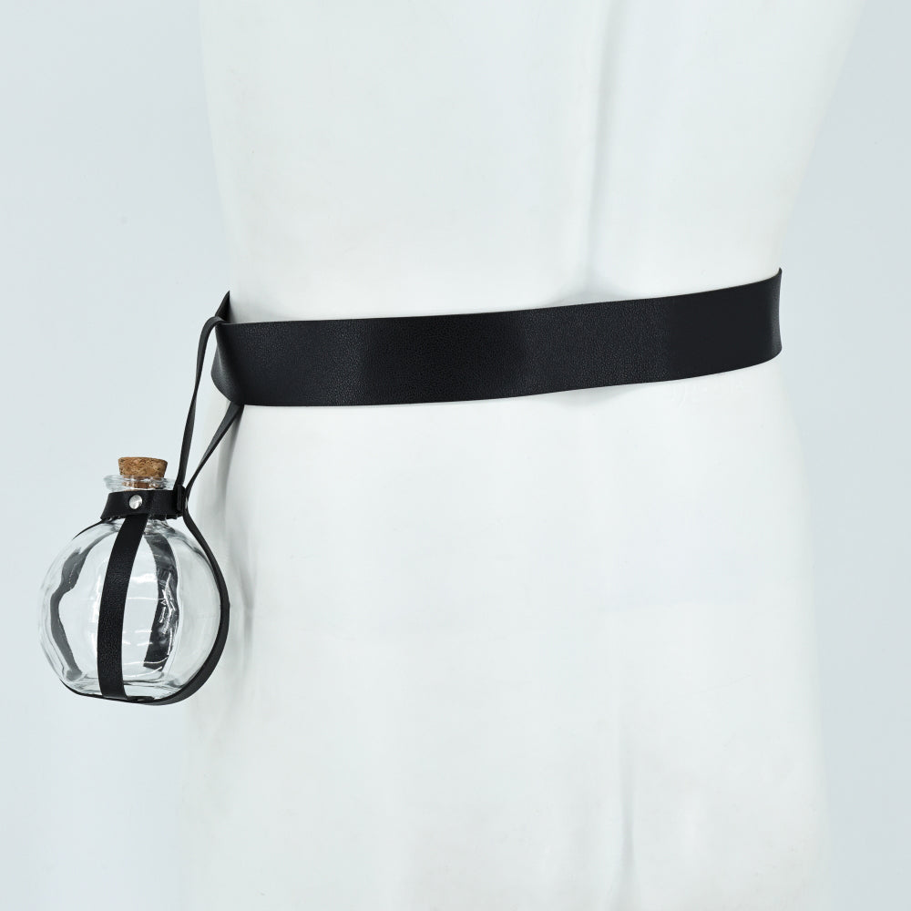 Dark Magic Potion Bottle Black Wizard Potions Glass Holder with Cork Stopper and Faux Leather Harness with Holster Loop