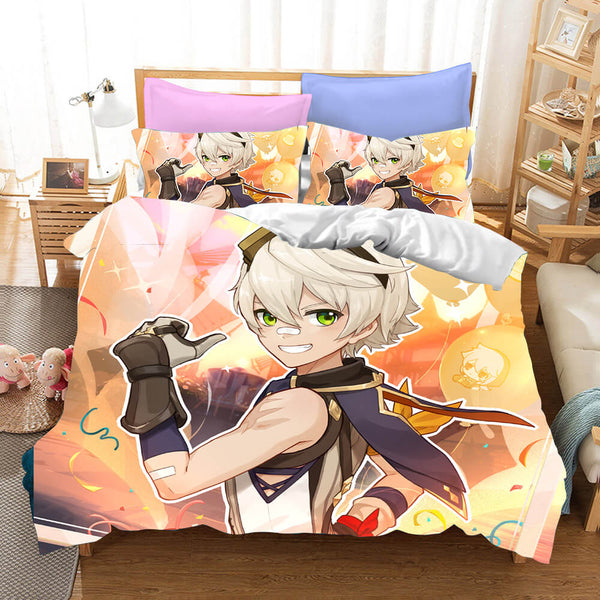 Genshin Impact Cosplay Bedding Set Duvet Cover Halloween Bed Sheets