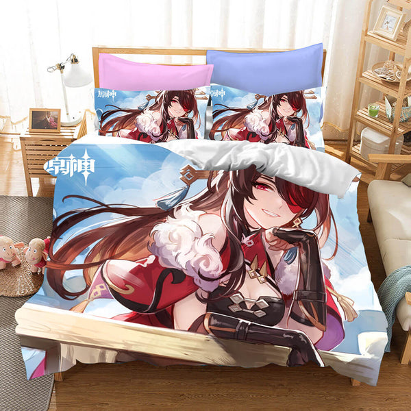 Genshin Impact Cosplay Bedding Set Duvet Cover Halloween Bed Sheets