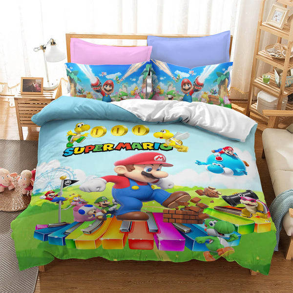 Mario Bros Cosplay Bedding Set Duvet Cover Halloween Bed Sheets