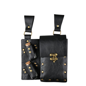 Medieval Alchemy Faux Leather Belt Bag with 2 Cork Potion Vials Fantasy Wizard Waist Pouch Side Pack