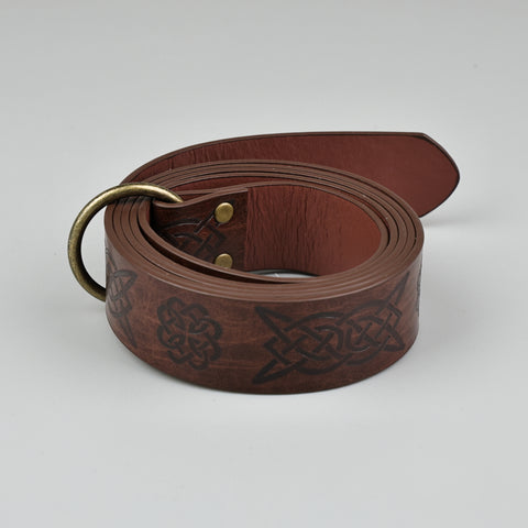 Medieval Vintage Embossed Leather Renaissance Knight Belt O Ring Costume Belts
