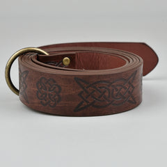 Medieval Vintage Embossed Leather Renaissance Knight Belt O Ring Costume Belts