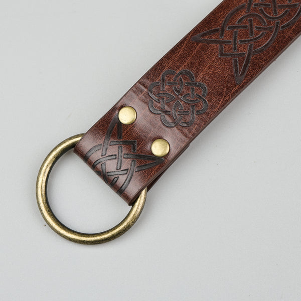 Medieval Vintage Embossed Leather Renaissance Knight Belt O Ring Costume Belts