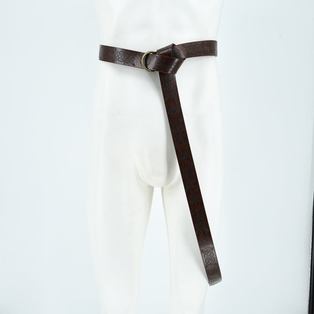 Medieval Vintage Embossed Leather Renaissance Knight Belt O Ring Costume Belts