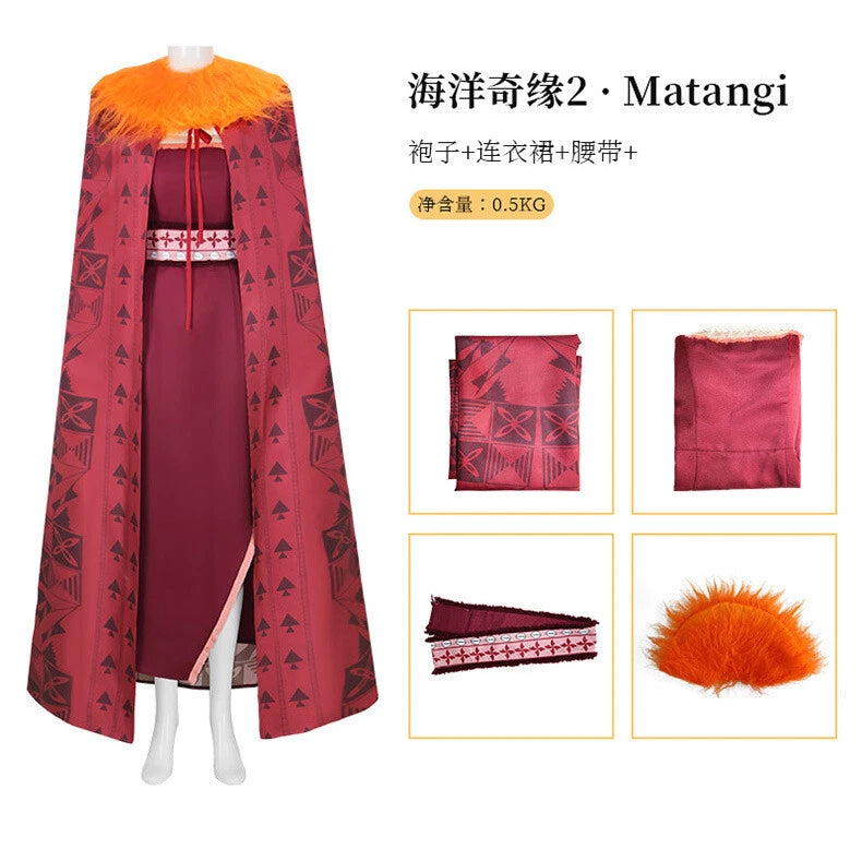 Moana 2 Matangi Dress Cloak Robe Halloween Cosplay Fancy Dress Carnival Suits