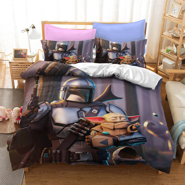 Star Wars The Mandalorian Cosplay Bedding Duvet Cover Halloween Sheets Bed Set