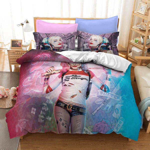 Suicide Squad Harley Quinn Cosplay Bedding Duvet Cover Halloween Sheets Bed Set