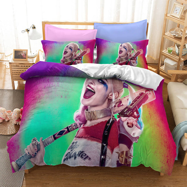 Suicide Squad Harley Quinn Cosplay Bedding Duvet Cover Halloween Sheets Bed Set