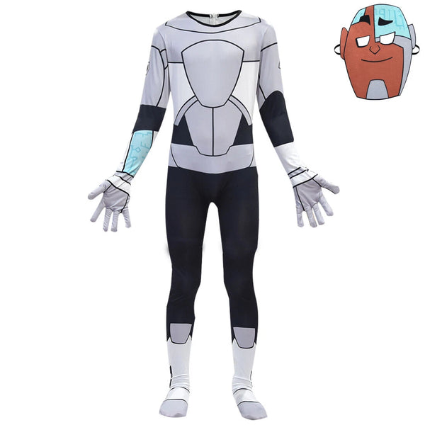 Teen Titans Cyborg Kids Mask Jumpsuit Halloween Carnival Suits Costumes