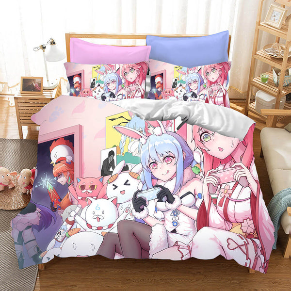 Usada Pekora Cosplay Bedding Set Duvet Cover Halloween Bed Sheets