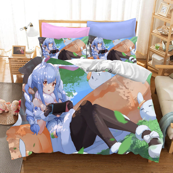 Usada Pekora Cosplay Bedding Set Duvet Cover Halloween Bed Sheets