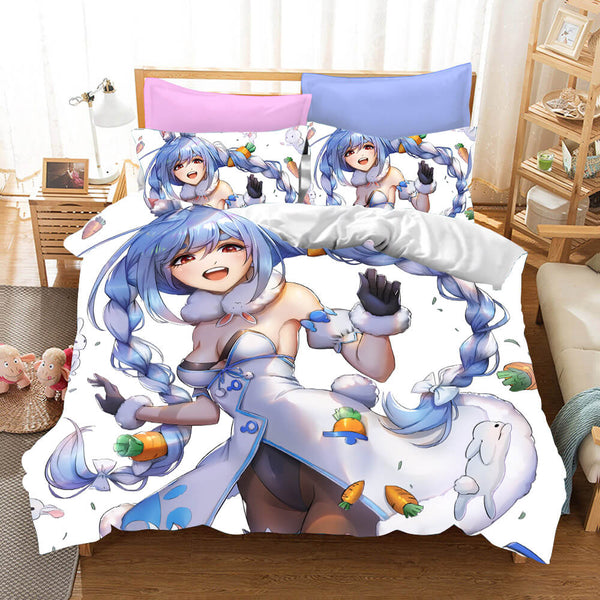 Hololive Usada Pekora Cosplay Bedding Set Duvet Cover Halloween Bed Sheets