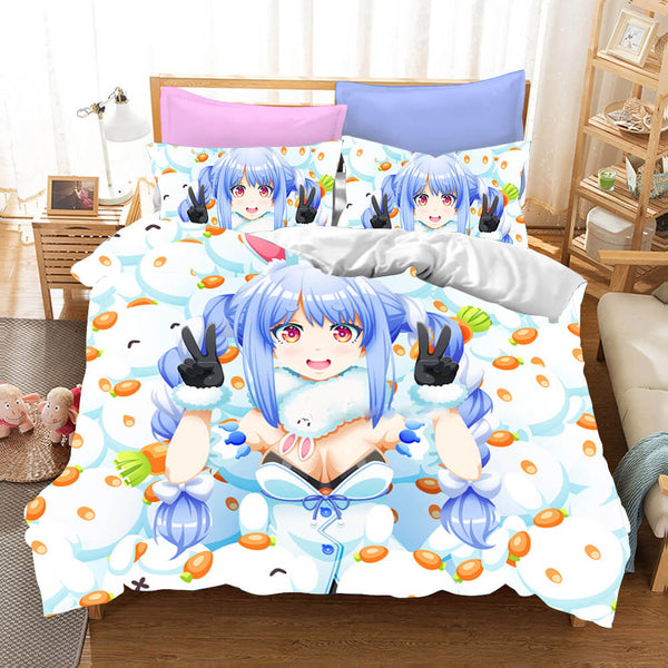 Hololive Usada Pekora Cosplay Bedding Set Duvet Cover Halloween Bed Sheets