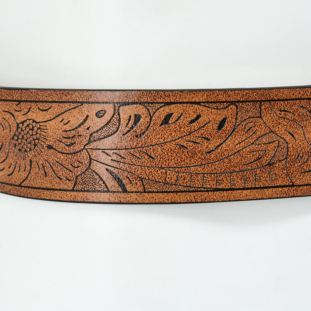 Vintage Western Leather Belt Country Cowgirl Belt Embossed With Long Horn Bull Buckles