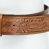 Vintage Western Leather Belt Country Cowgirl Belt Embossed With Long Horn Bull Buckles