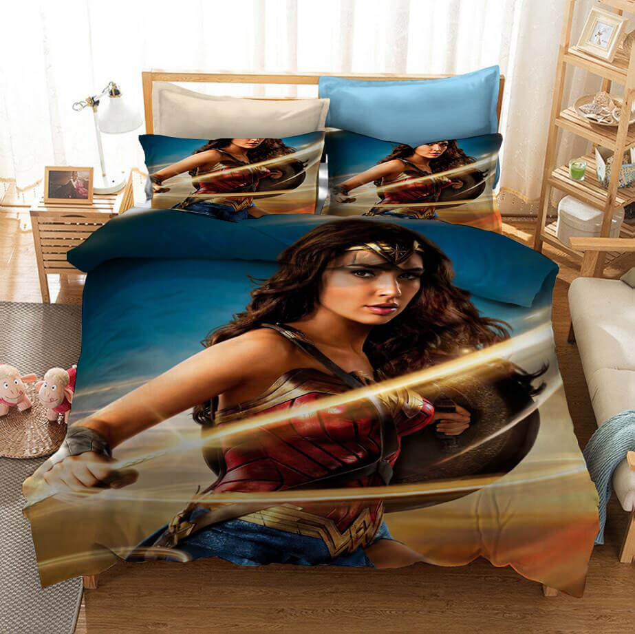 Wonder Woman Cosplay Bedding Set Duvet Cover Halloween Sheets Bed Set
