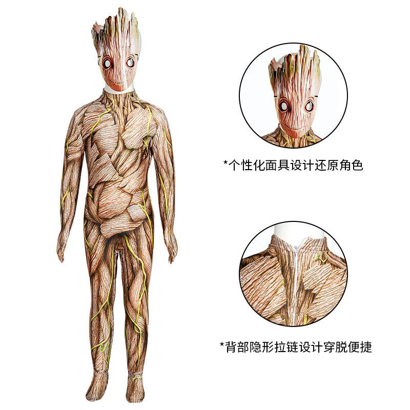 Guardians of the Galaxy 3 Groot Mask Jumpsuit Superhero Adult Kids Bodysuits New