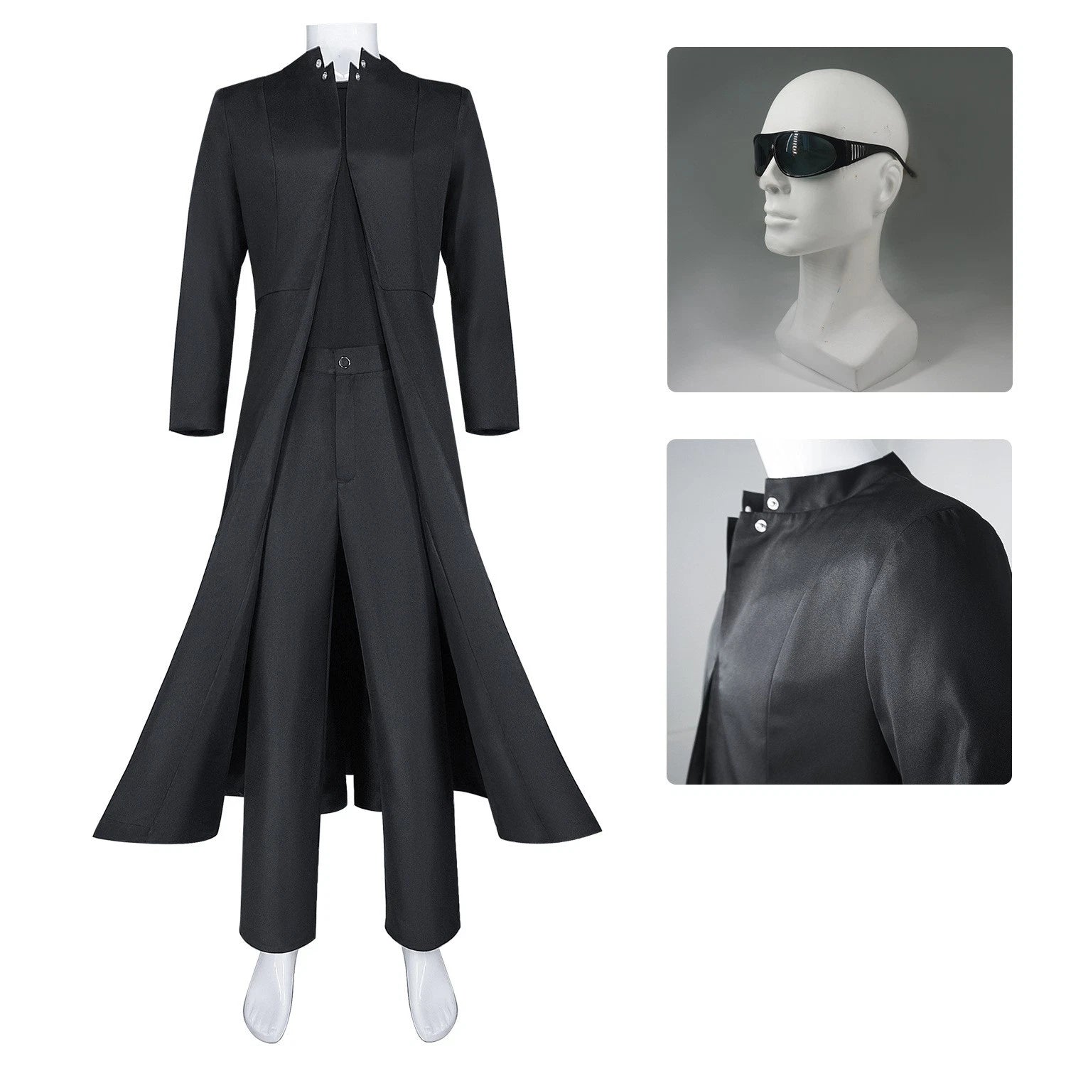 The Matrix Resurrections Neo Cosplay Costume Halloween Jacket Pants Sunglasses