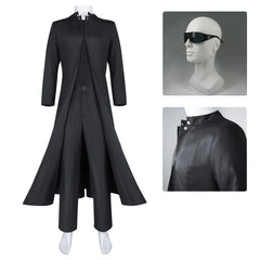 The Matrix Resurrections Neo Cosplay Costume Halloween Jacket Pants Sunglasses
